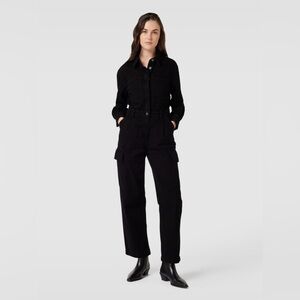 Mango Ivete Denim Cargo Jumpsuit‎ black utility romper wide leg size S